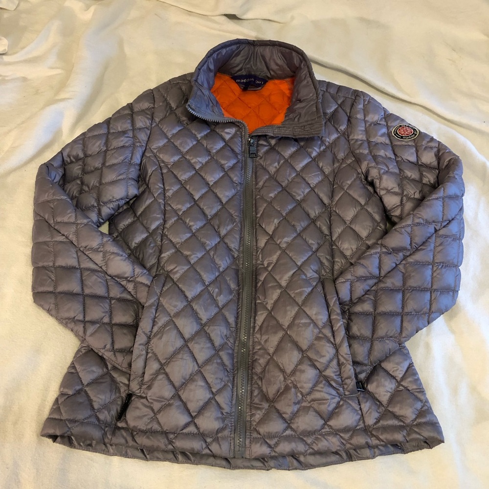 Madden Girl Quilted Puffer Jacket Women M Gray zip up pockets packable‎